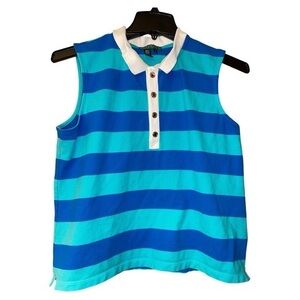 Lauren Ralph Lauren Women’s Striped Sleeveless Polo Shirt Tennis Prep XL‎ Blue